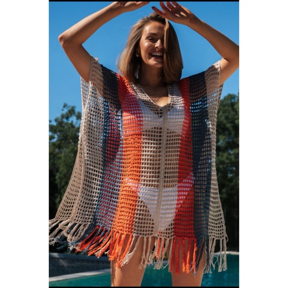 Multi color crochet fringe bathing suit cover S M L - Picture 3 of 8